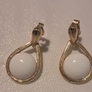 Elegant Gold and White Teardrop Earrings